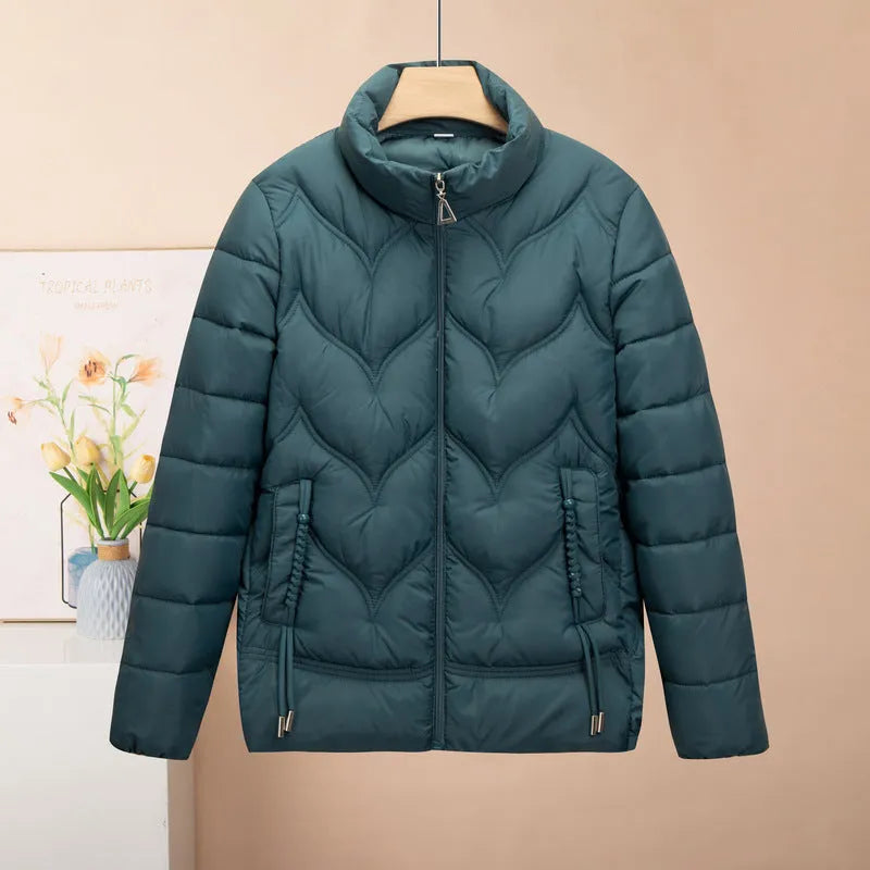 Women's long sleeve cotton coat with stand collar in solid colour, loose fit, sizes XXL to 6XL