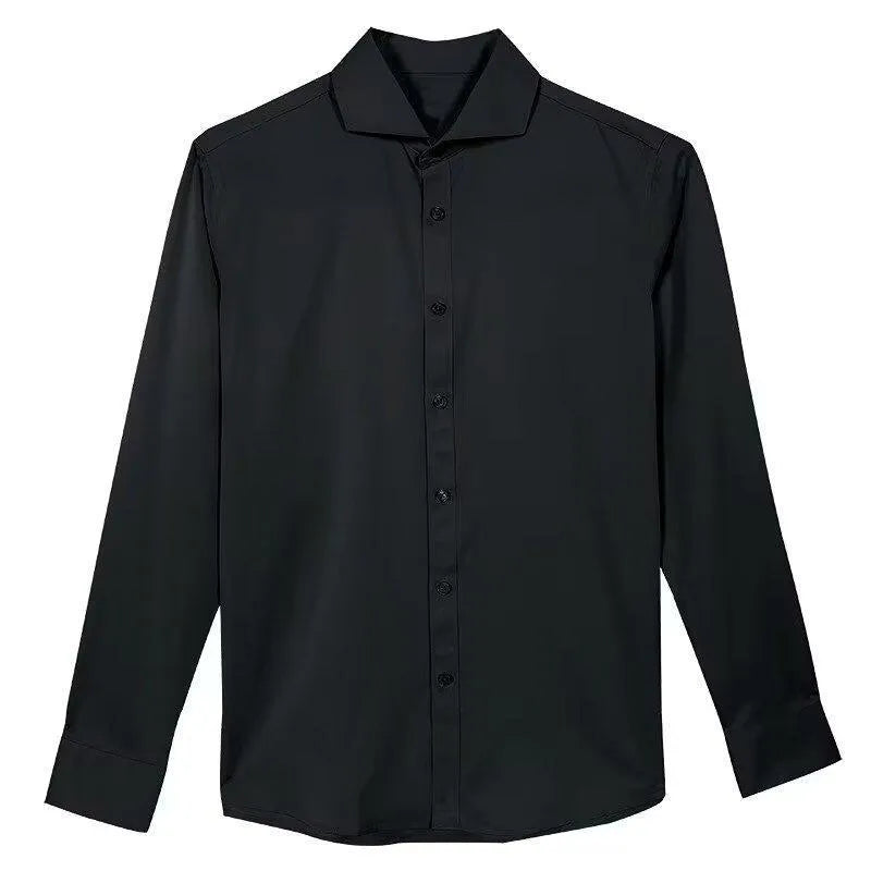 Korean style men's long sleeve shirt in black with Japanese retro cardigan design