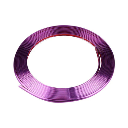 Electroplated purple wheel hub trim stickers on 8 metre roll with anti-collision strip