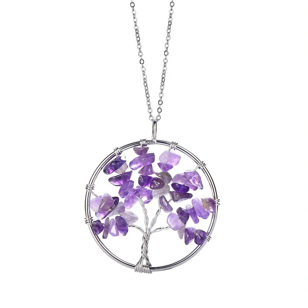 Hand winding Tree of Life pendant with stainless steel chain in six colour options