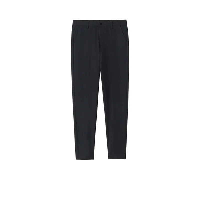 Men's straight-leg cotton casual trousers in khaki with a drawstring waistband.