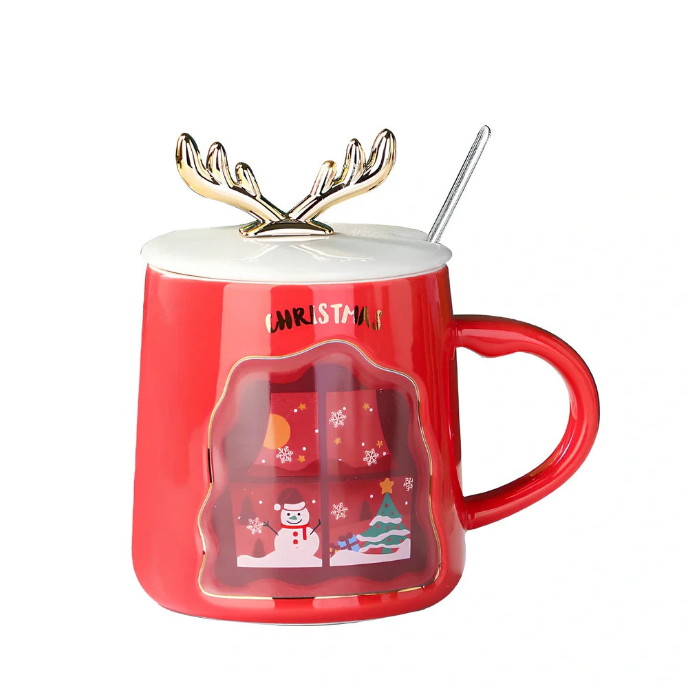 Ceramic Christmas mug with colourful holiday design, 13oz capacity, lead-free construction