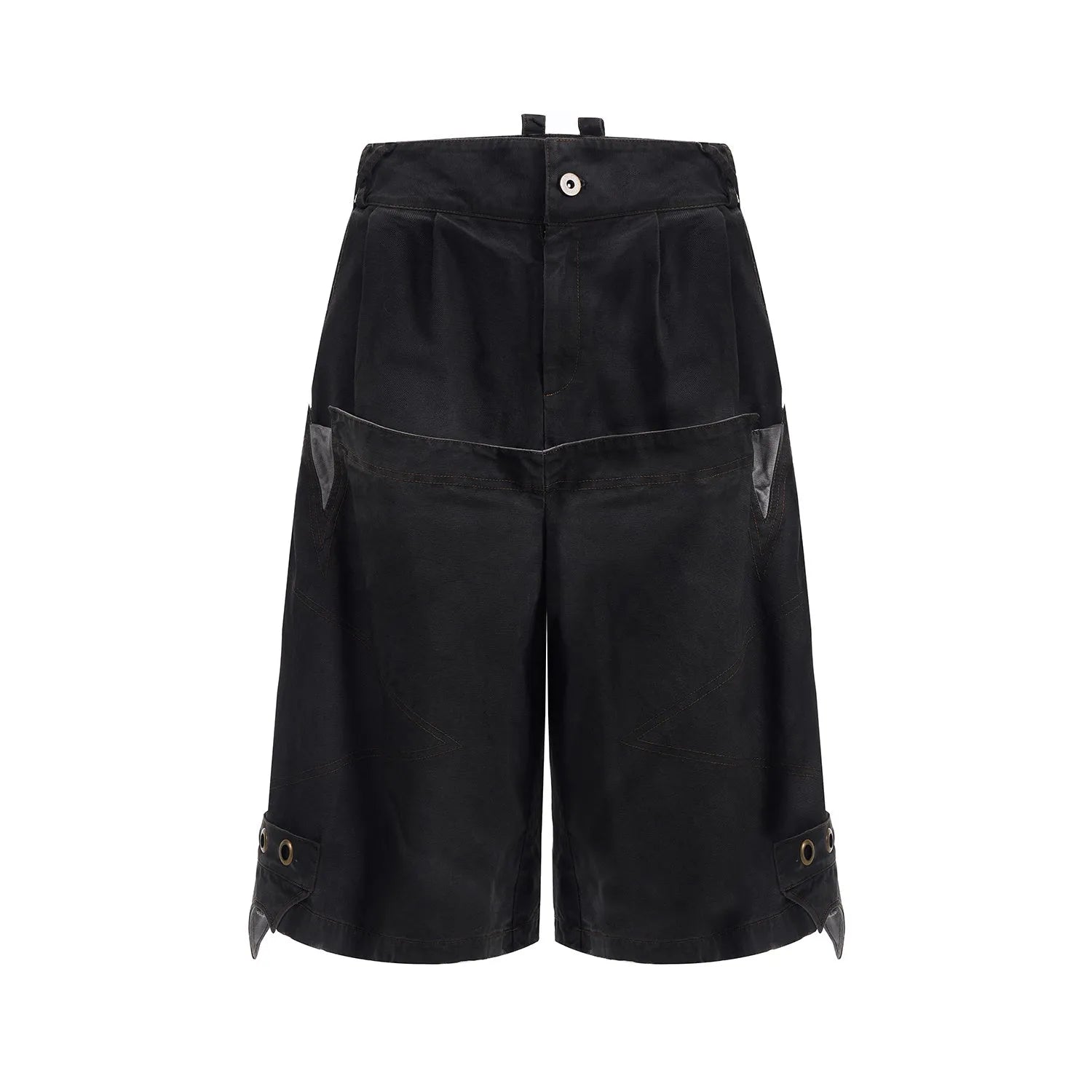 Men's black double waist loose cropped pants with mid-high waist and micro-elastic fabric