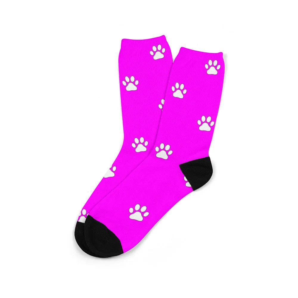 Personalised mid-calf photo socks with printed cartoon designs in multiple colour options