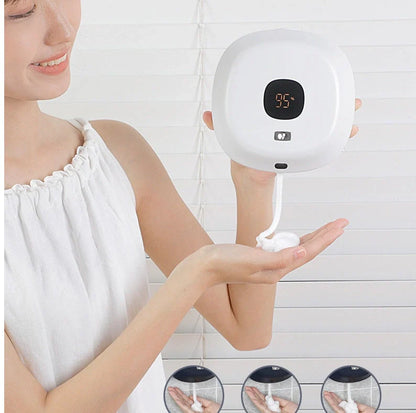 Smart Sensor Wall-Mounted Soap Dispenser in white and blue with USB charging