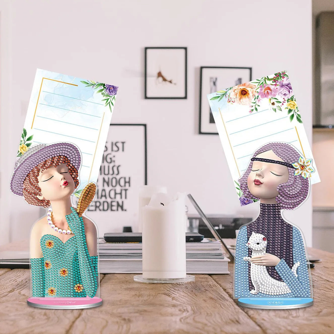 Diamond painting desktop note clip with frameless American style design, 19cm wide with note clip and decorative display