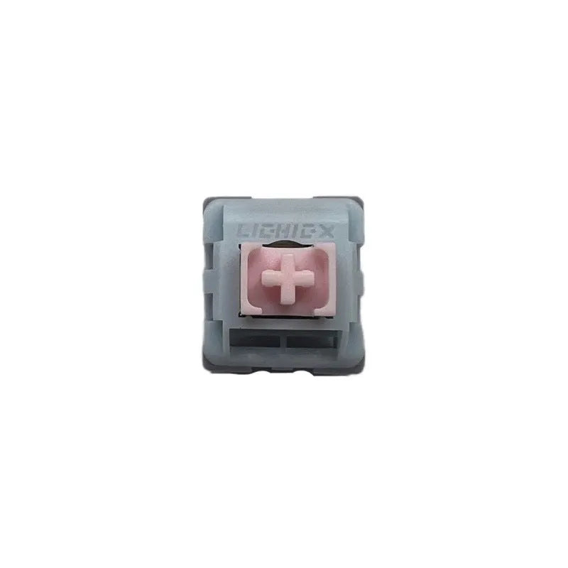 Four Small Window Candle Cutting linear mute keyboard shafts showing three-colour shaft core and bridge plug-in structure