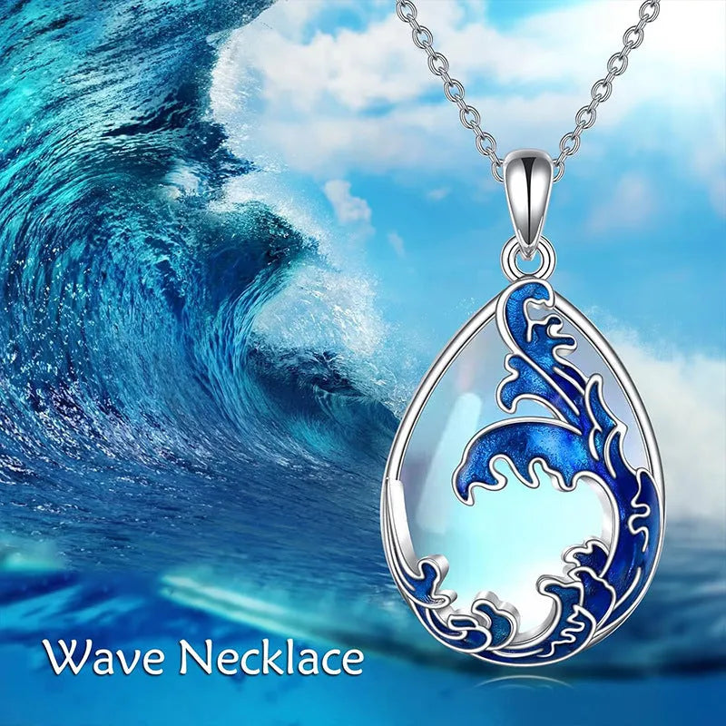 Blue heart-shaped alloy pendant necklace on adjustable 45-50 cm chain