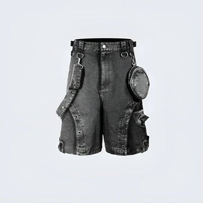 Retro high street women's loose denim shorts in picture colour with high waist and fifth pants length