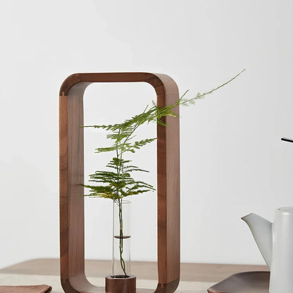 Chinese style wooden tabletop vase with natural grain and 25cm height