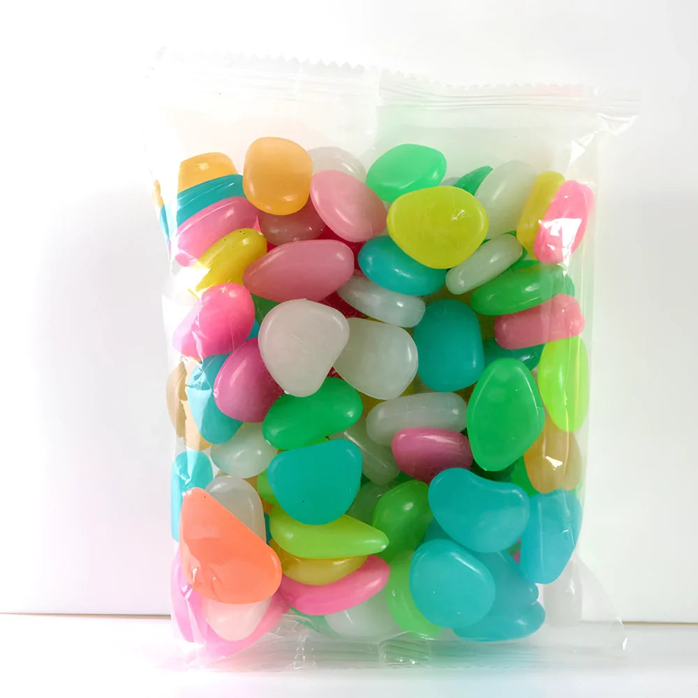 Blue, green, and white glow in the dark resin rocks for aquarium decoration with irregular shapes