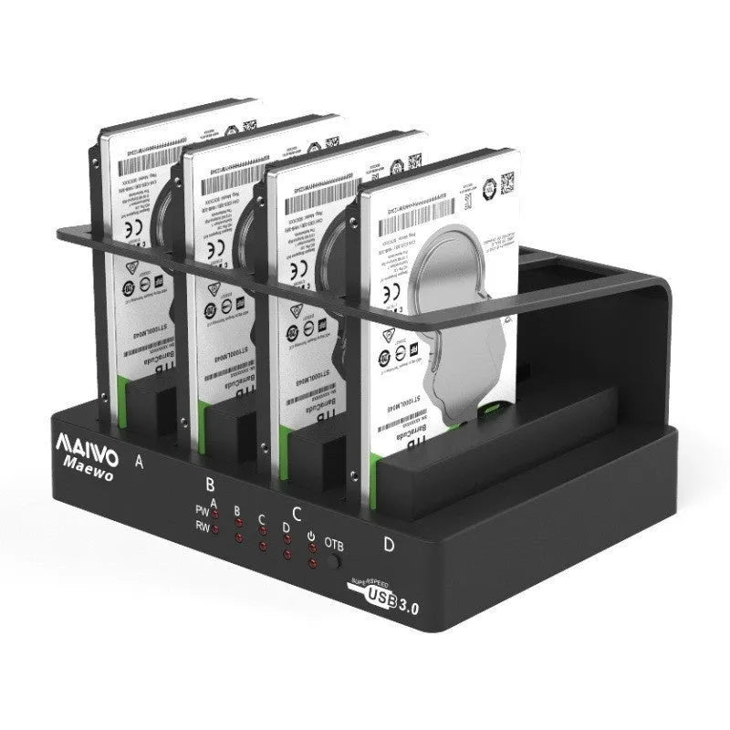 K305BU3S four-bay external hard drive docking station with four 2.5-inch drive brackets inserted