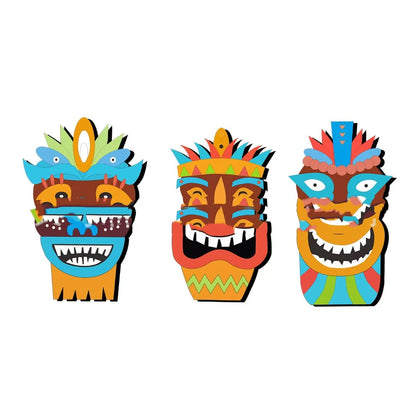 Tropical Hawaiian wood sign with vibrant figure idol design for summer parties