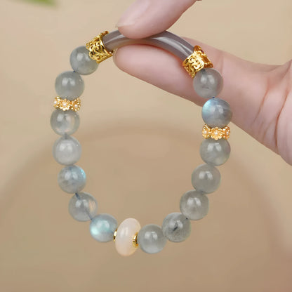 Grey moonstone bracelet for women with 8mm beads in a simple half-bracelet design