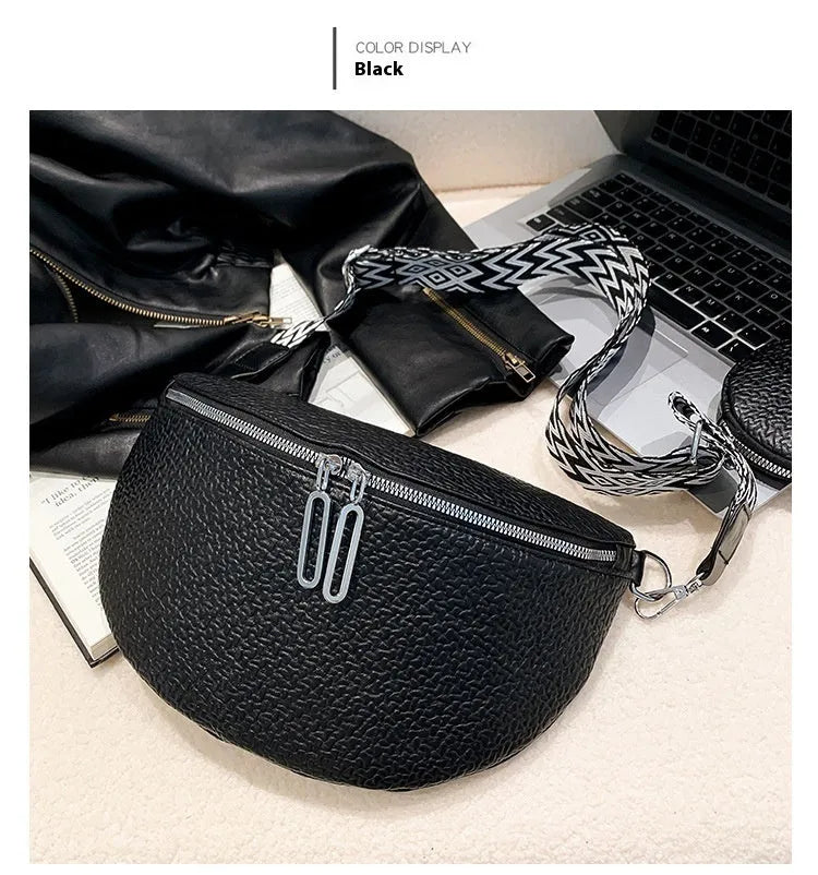 Women's solid colour PU crossbody bag with saddle lock zipper texture in clamshell design