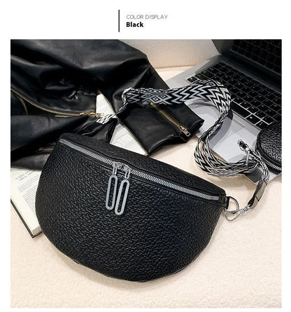 Women's solid colour PU crossbody bag with saddle lock zipper texture in clamshell design