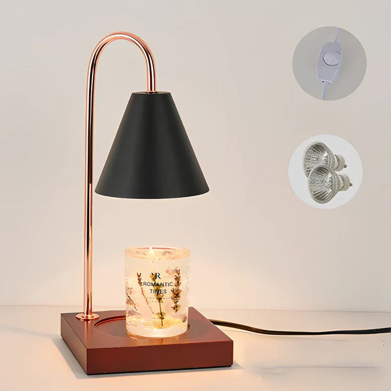 Log aromatherapy melting wax lamp measuring 37cm tall with natural wood base and white lampshade