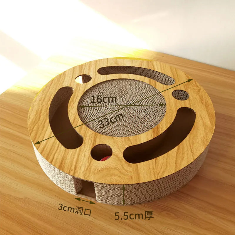 Corrugated paper cat scratching board with round ball toy in multiple style options