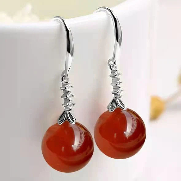 Elegant silver-tone earrings with green agate gemstones for women
