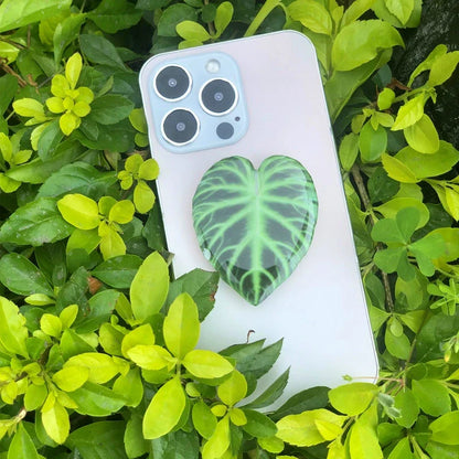 Stylish leaf-inspired smartphone stand with secure grip and adjustable viewing angle for hands-free use