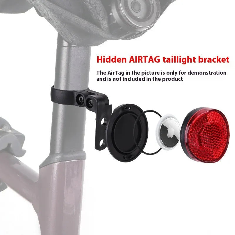 Red and yellow anti-theft bicycle taillight bracket for seat post mounting with reflective surfaces