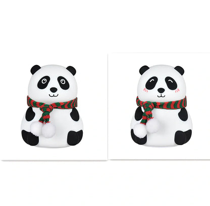 Panda-shaped silicone night light with soft white illumination, USB charging port visible