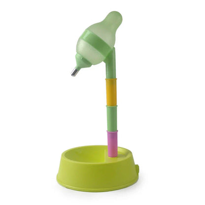 Adjustable automatic pet water dispenser with elevated stand in various colors, including pink, yellow, rose red, green, beige, and black