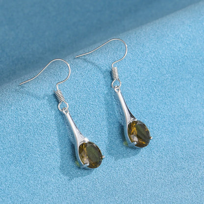Olive green topaz earrings with water drop shape measuring 2.5 cm, electroplated alloy construction