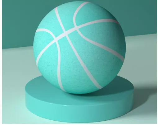 Indoor toddler silent basketball toy with elastic band in orange, cyan, blue, and pink