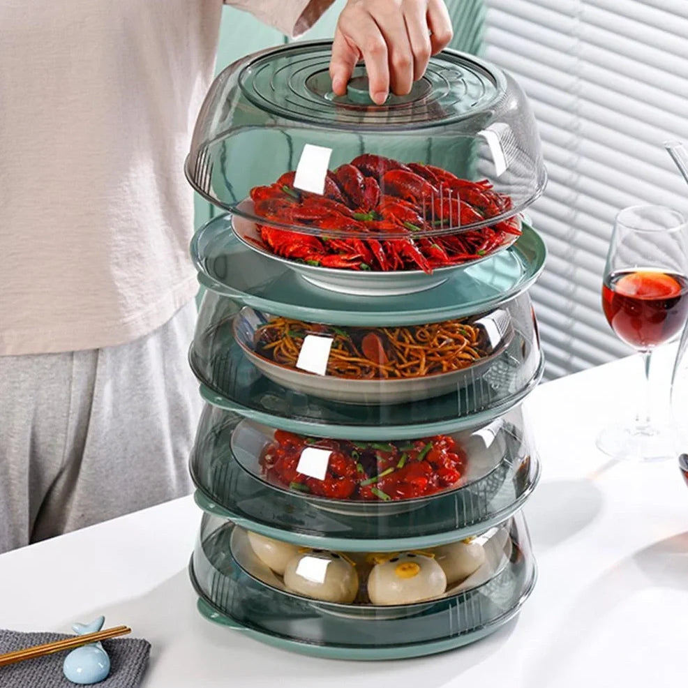 Green plastic Japanese-style food splatter lid sealing heat on 28cm pan, dustproof kitchen protector