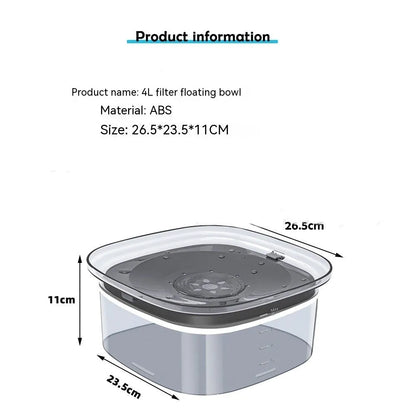Transparent 2L dog water bowl with floating slow-feeding disk and non-slip base