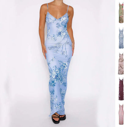 Y2K Floral Print Slip Dress for Women in Light Blue, Khaki, Pink, Green, and Wine Red