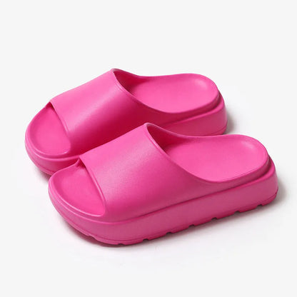 Women's beige 5.5cm thick-soled EVA slippers with injection-moulded construction for bathroom and beach use