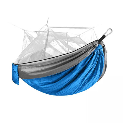 Outdoor mosquito net hammock in green, orange, blue, and blue gray options