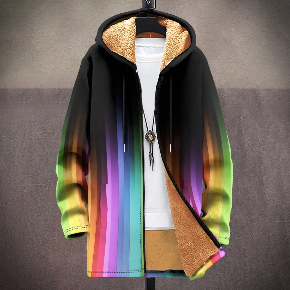 Men's multicolour printed hooded cardigan jacket with front zipper in loose casual fit