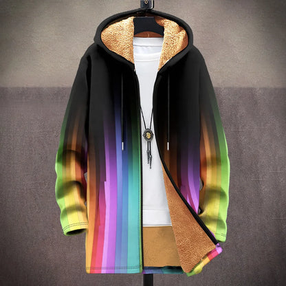 Men's multicolour printed hooded cardigan jacket with front zipper in loose casual fit