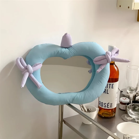 Korean-style cotton pillow cosmetic mirror with aluminium lens in apple green colour