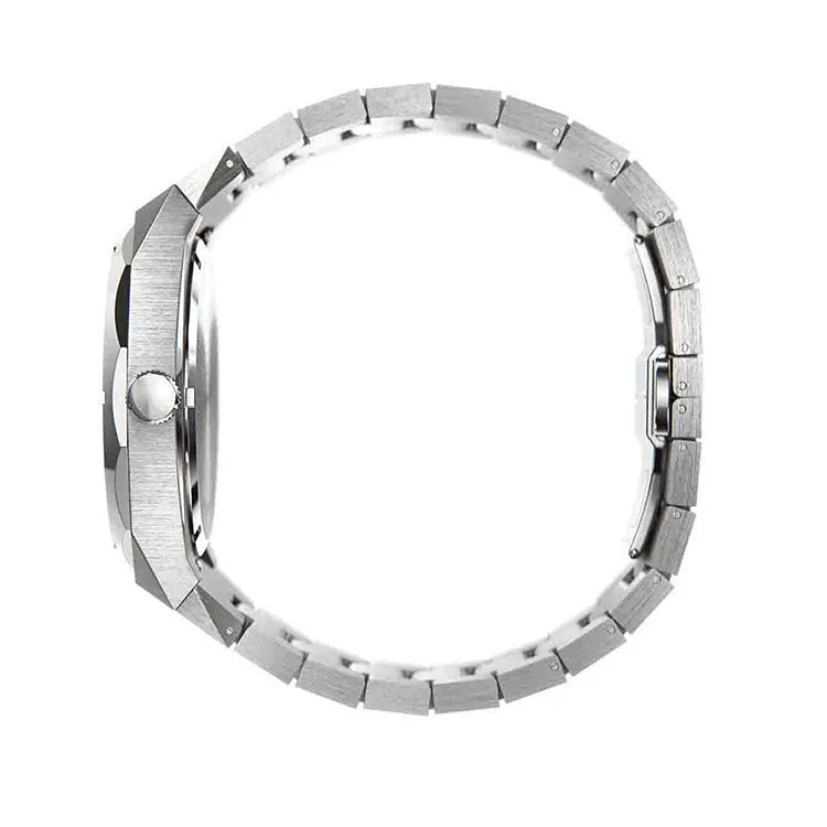 Stainless steel men's waterproof business watch with a 42mm dial on wrist.