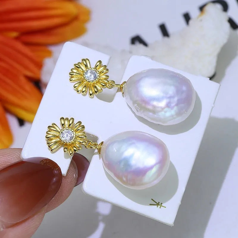 Pair of baroque-style flower earrings in sterling silver with intricate floral detailing for DIY jewellery customisation