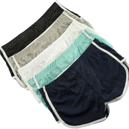 Men's breathable cotton boxers with nylon knitting in black, grey, dark blue, light blue, and white colours, mid-waist fit