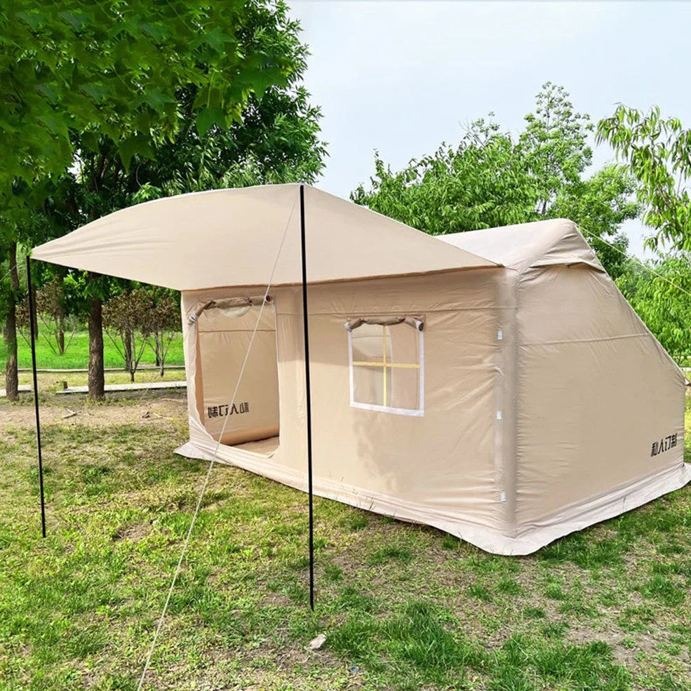 Double-layer inflatable cotton tent, 12sqm for 3-4, with pump and stakes for quick camping setup