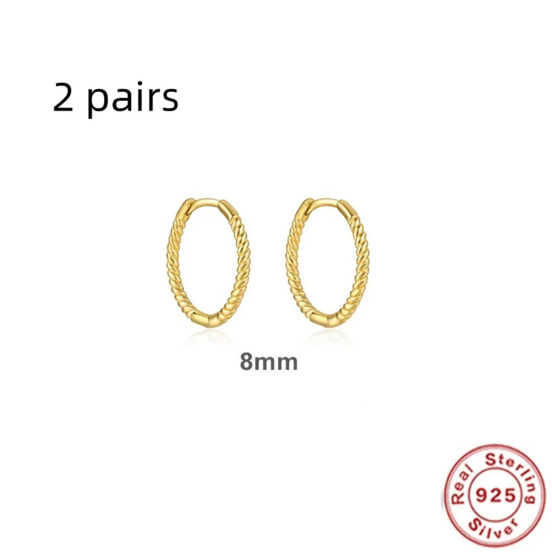 Sterling silver twisted string round ring earrings in gold or platinum colour.