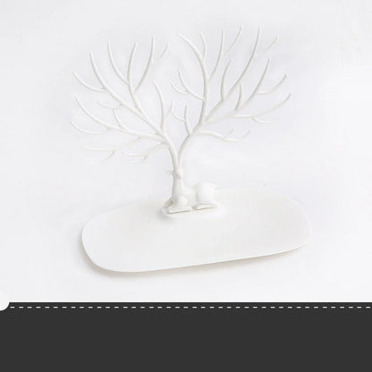 Deer Antler Jewelry Stand in white and black, organizing earrings, necklaces, and bracelets