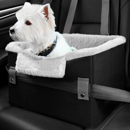 Cozy car booster seat for small dogs and cats up to 25 lbs with adjustable safety leash and collapsible design