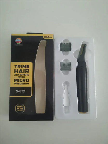 Gray electric hair catcher for men's eyebrow trimming with floating cutter head and ABS body, supplied in a colour box.