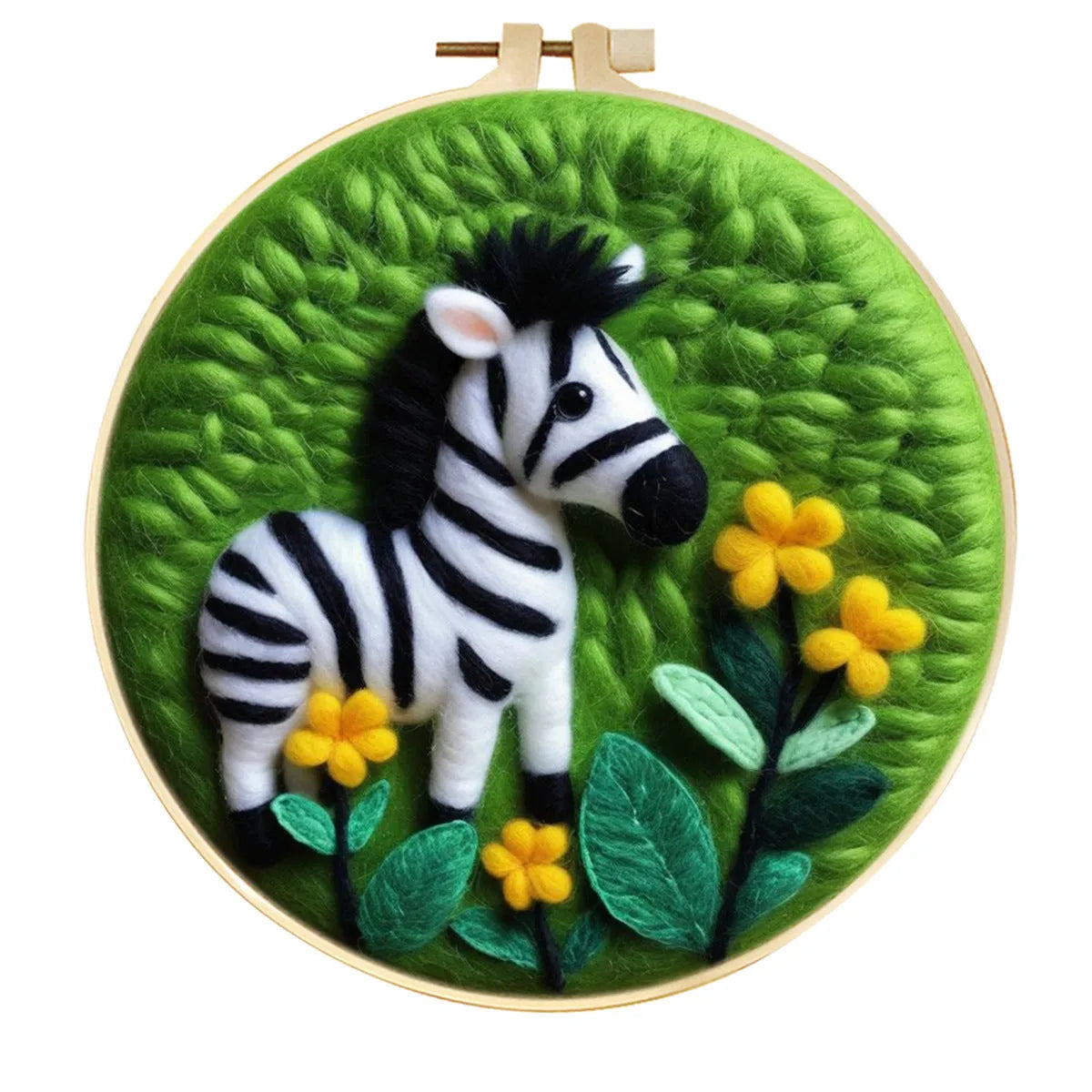 Round fabric embroidery kit with 20x20cm linen frame and wool felt for three-dimensional floral artwork