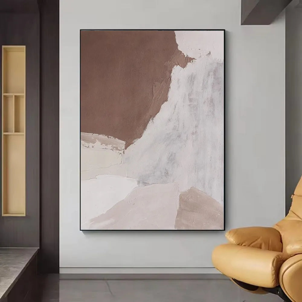 Handmade abstract oil painting on canvas in Morandi colours, rolled frameless wall art for living room or bedroom.