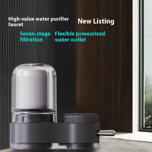 White kitchen faucet water purifier with ABS housing and multiple adapter options for UK tap installations