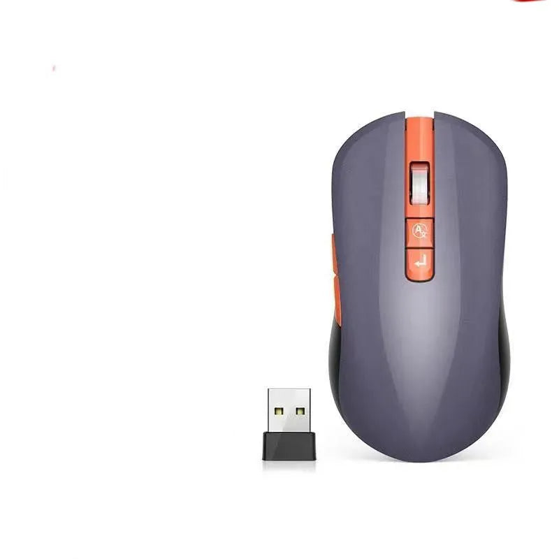 Mute IFLYTEK wireless gaming mouse with seven buttons and USB receiver on wooden desk