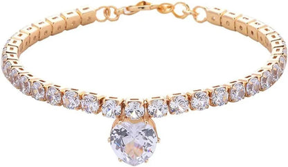 Gold heart-shaped rhinestone pet collar with adjustable chain for dogs and cats